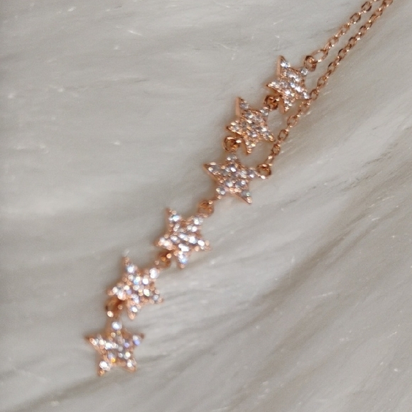 NIB Rose Gold Over 925 Sterling Silver Dazzling Drop Star Cluster Necklace W Box - Picture 11 of 14